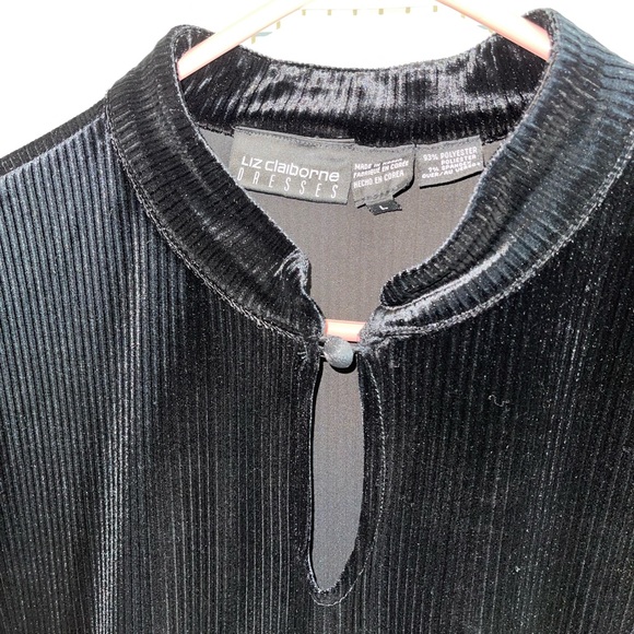 90s Liz Claiborne Dresses Black Ribbed Velour Dress Large - Picture 9 of 13